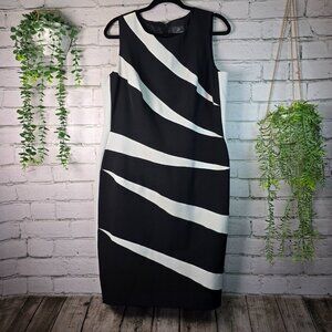 ADRIANNA PAPELL SHEATH DRESS BLACK AND WHITE DIAGONAL STRIPES WOMENS 14W